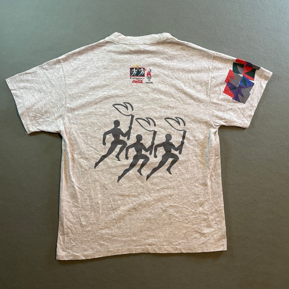 VTG 1996 Atlanta Olympics Torch T Shirt Mens L Grey Coca-Cola 90s Single Stitch - Picture 5 of 6